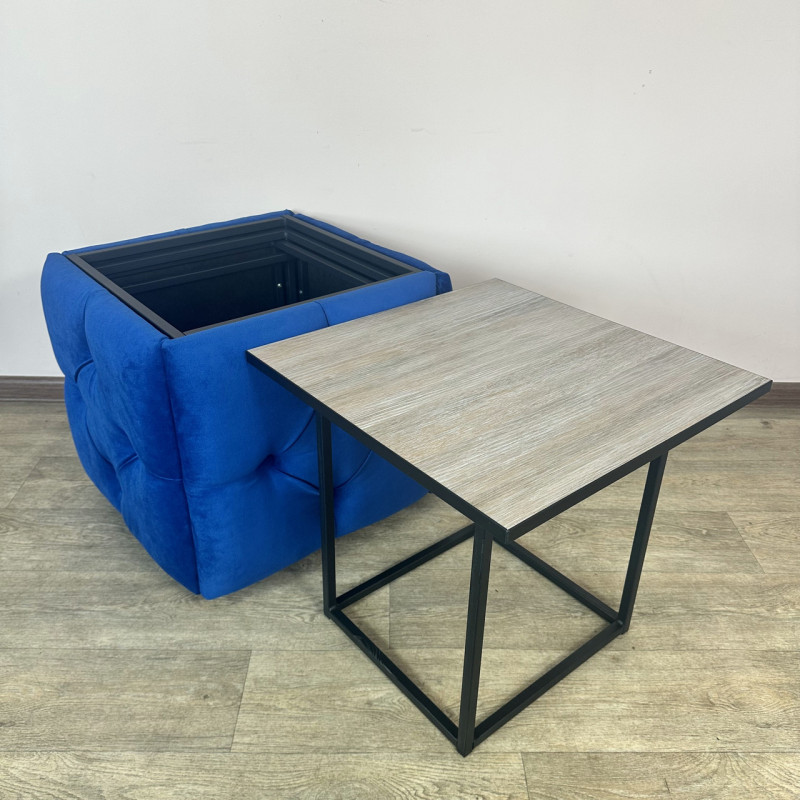 Пуф-трансформер 5в1 Mzavod Остин-1 со столиком велюр синий/дуб платиновый 9-2-9005