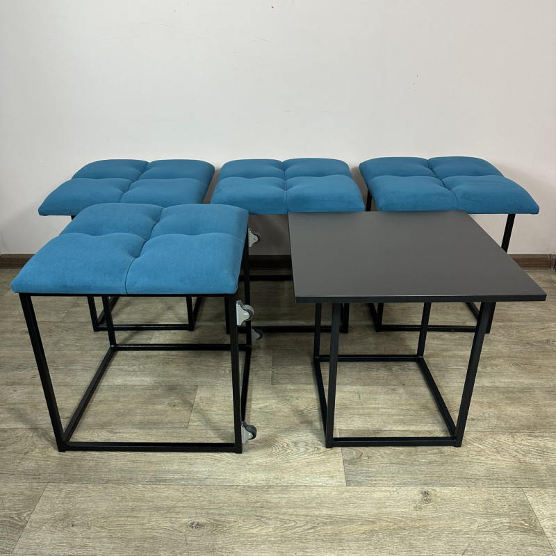 Пуф-трансформер 5в1 Mzavod Остин-4 со столиком велюр бирюзовый/черный 2-5-9005