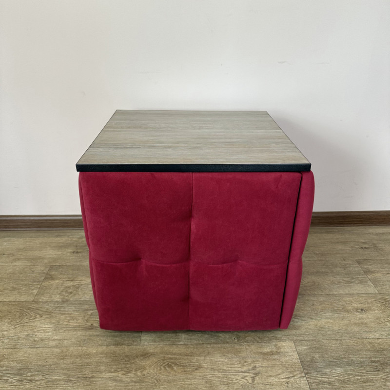 Пуф-трансформер 5в1 Mzavod Остин-4 со столиком велюр красный/дуб платиновый 4-2-9003