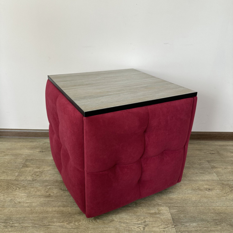 Пуф-трансформер 5в1 Mzavod Остин-4 со столиком велюр красный/дуб платиновый 4-2-9003
