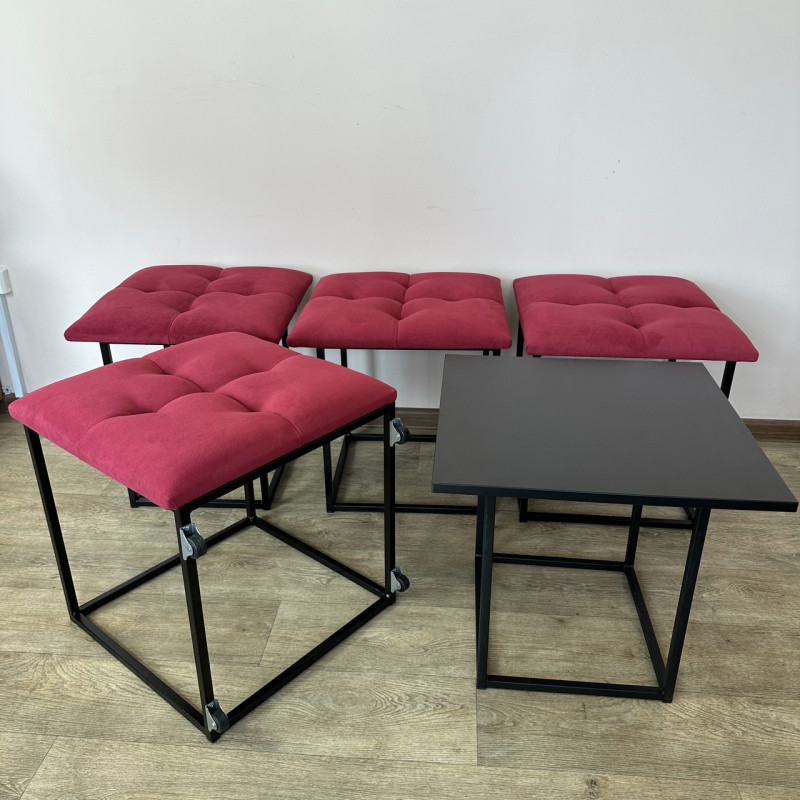 Пуф-трансформер 5в1 Mzavod Остин-4 со столиком велюр красный/черный 4-5-9005