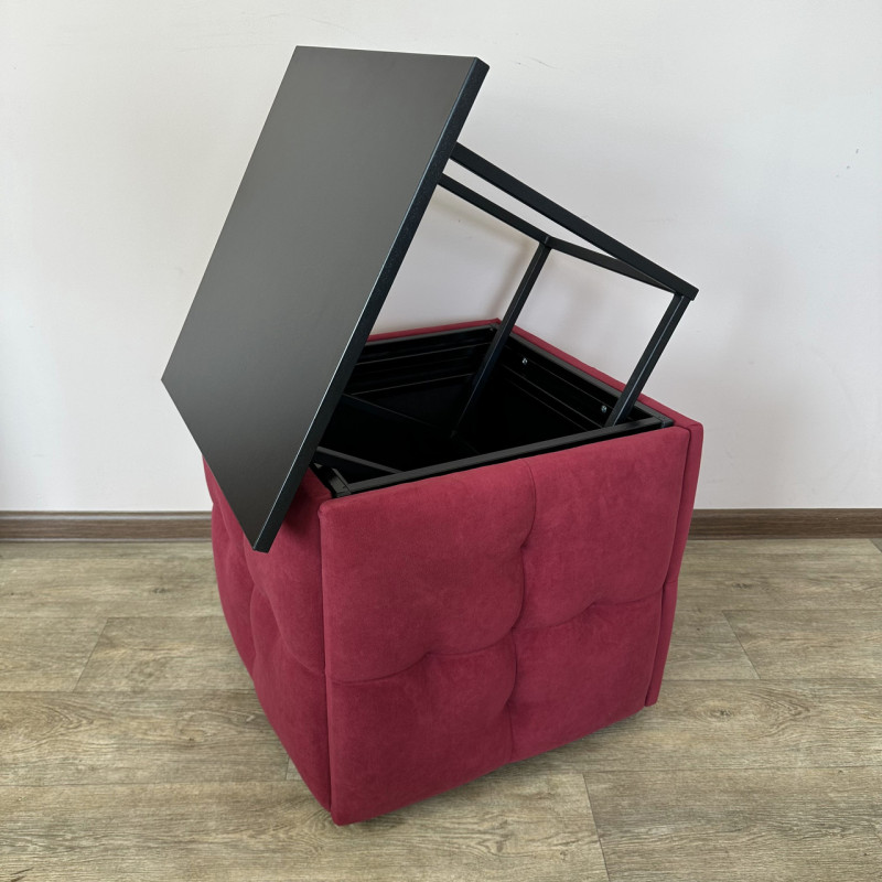 Пуф-трансформер 5в1 Mzavod Остин-4 со столиком велюр красный/черный 4-5-9005