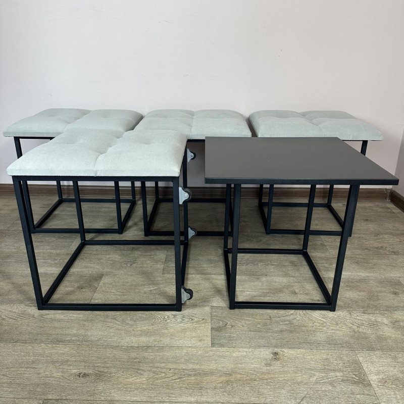 Пуф-трансформер 5в1 Mzavod Остин-4 со столиком велюр светло-серый/черный 6-5-9005