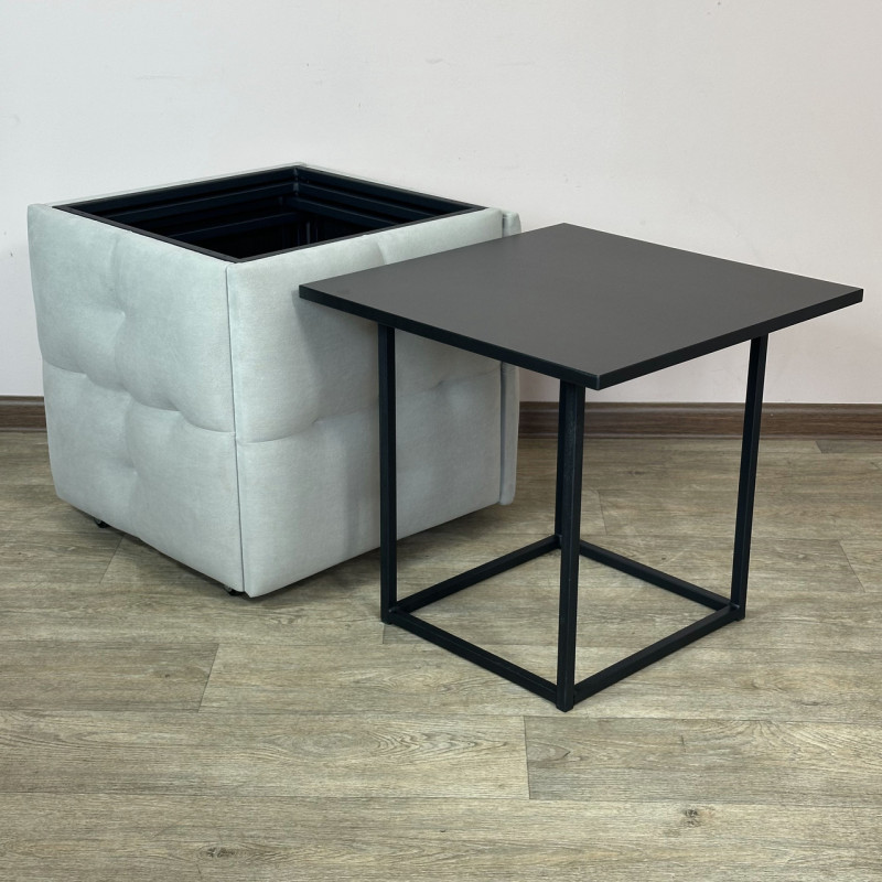 Пуф-трансформер 5в1 Mzavod Остин-4 со столиком велюр светло-серый/черный 6-5-9005