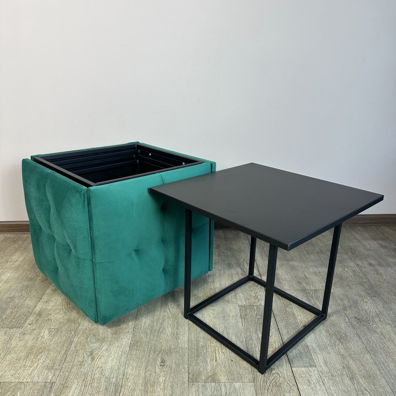Пуф-трансформер 5в1 Mzavod Остин-4 со столиком велюр изумрудный/черный 8-5-9005