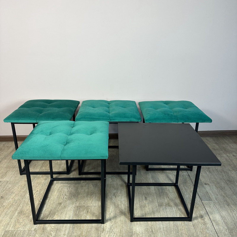 Пуф-трансформер 5в1 Mzavod Остин-4 со столиком велюр изумрудный/черный 8-5-9005