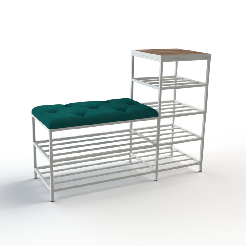 Банкетка для взуття Барселона-1 100 см велюр бірюзовий/горіх каліфорнійський 2-4-9003