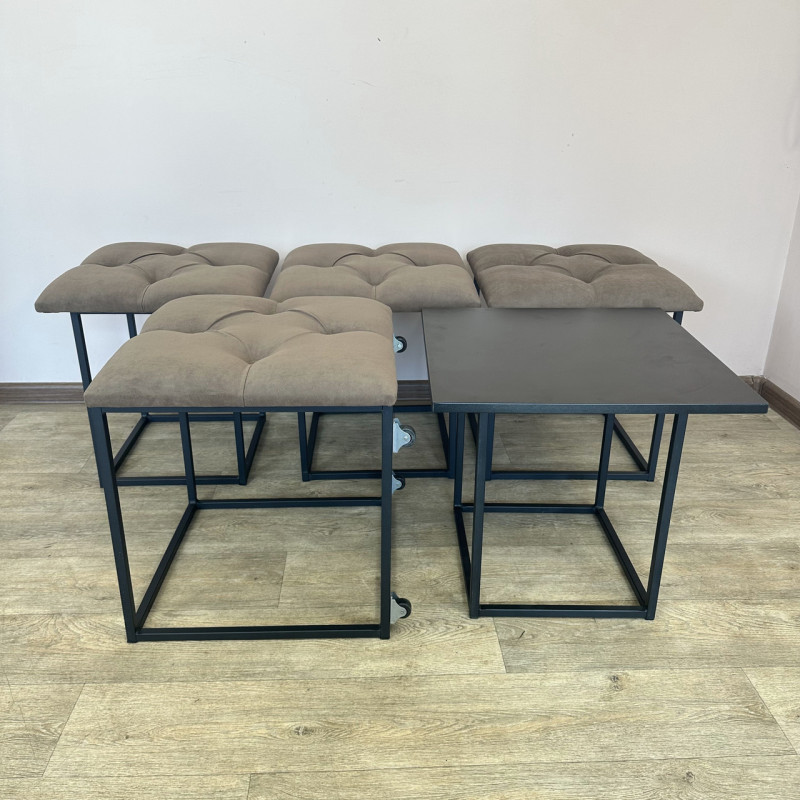 Пуф-трансформер 5в1 Mzavod Остин-1 со столиком велюр коричневый/черный 1-5-9005