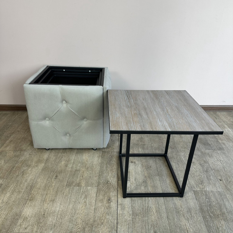 Пуф-трансформер 5в1 Mzavod Остин-1 со столиком велюр светло-серый/дуб платиновый 6-2-9005