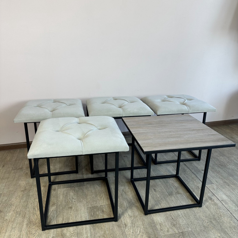 Пуф-трансформер 5в1 Mzavod Остин-1 со столиком велюр светло-серый/дуб платиновый 6-2-9005