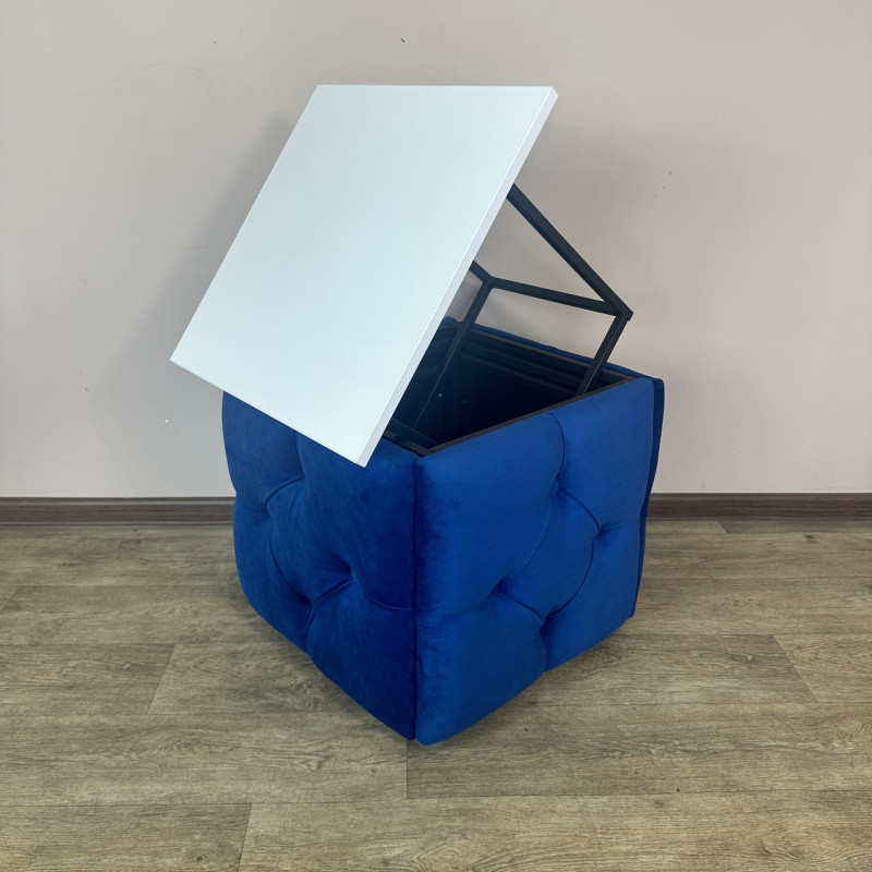 Пуф-трансформер 5в1 Mzavod Остин-1 со столиком велюр синий/белая аляска 9-3-9005