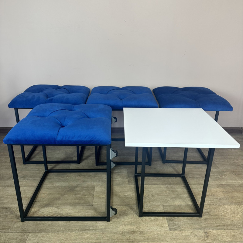 Пуф-трансформер 5в1 Mzavod Остин-1 со столиком велюр синий/белая аляска 9-3-9005