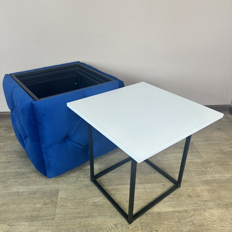 Пуф-трансформер 5в1 Mzavod Остин-1 со столиком велюр синий/белая аляска 9-3-9005