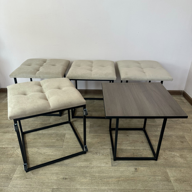 Пуф-трансформер 5в1 Mzavod Остин-4 со столиком велюр бежевый/риголетто темный 3-1-9005