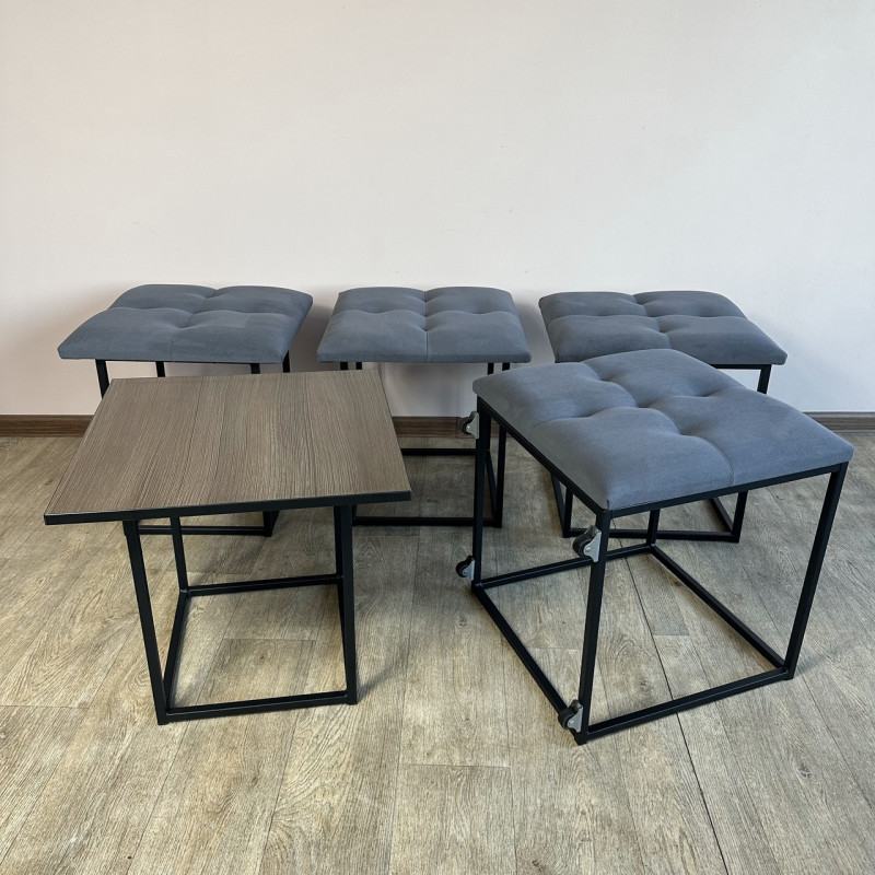 Пуф-трансформер 5в1 Mzavod Остин-4 со столиком велюр серый/риголетто темный 7-1-9005