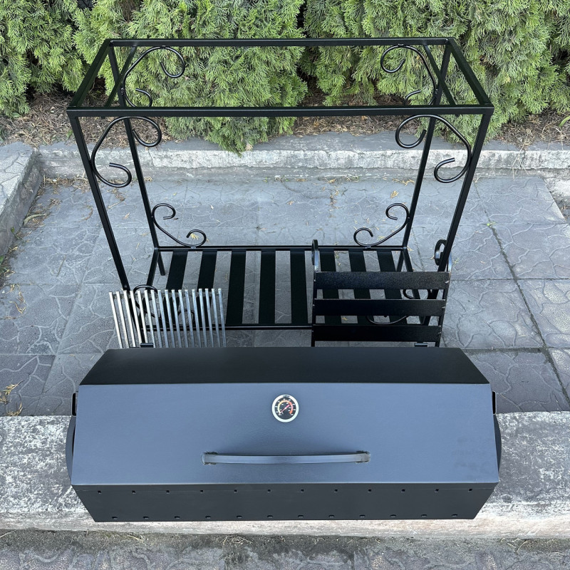 Мангал-барбекю Mzavod Гефест на 12 шампурів 4мм на дровниці