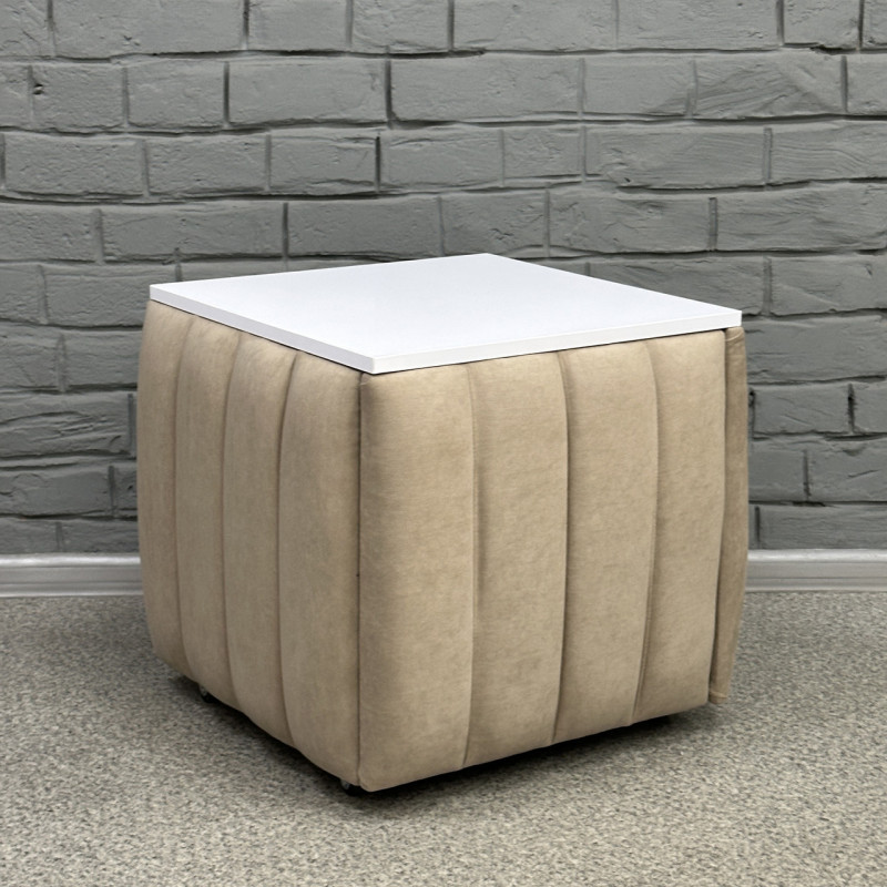 Пуф-трансформер 5в1 Mzavod Остин-2 со столиком велюр бежевый/белая аляска 3-3-9005