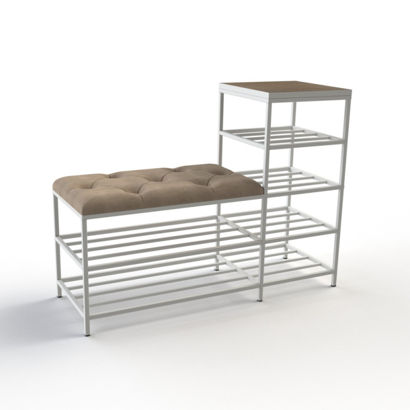 Банкетка для взуття Барселона-1 100 см велюр бежевий/ріголетто темний 3-1-9003