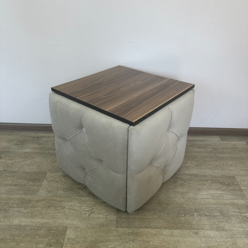 Пуф-трансформер 5в1 Mzavod Остин-1 со столиком велюр бежевый/орех калифорнийский 3-4-9003