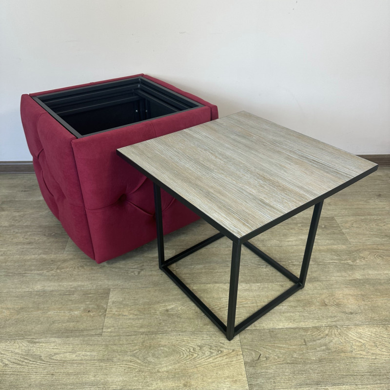 Пуф-трансформер 5в1 Остін-1 зі столиком велюр червоний/дуб платиновий 4-2-9005