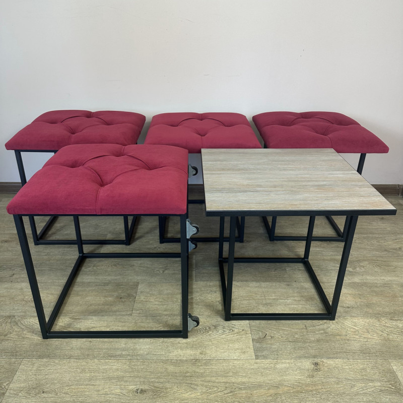 Пуф-трансформер 5в1 Остін-1 зі столиком велюр червоний/дуб платиновий 4-2-9005