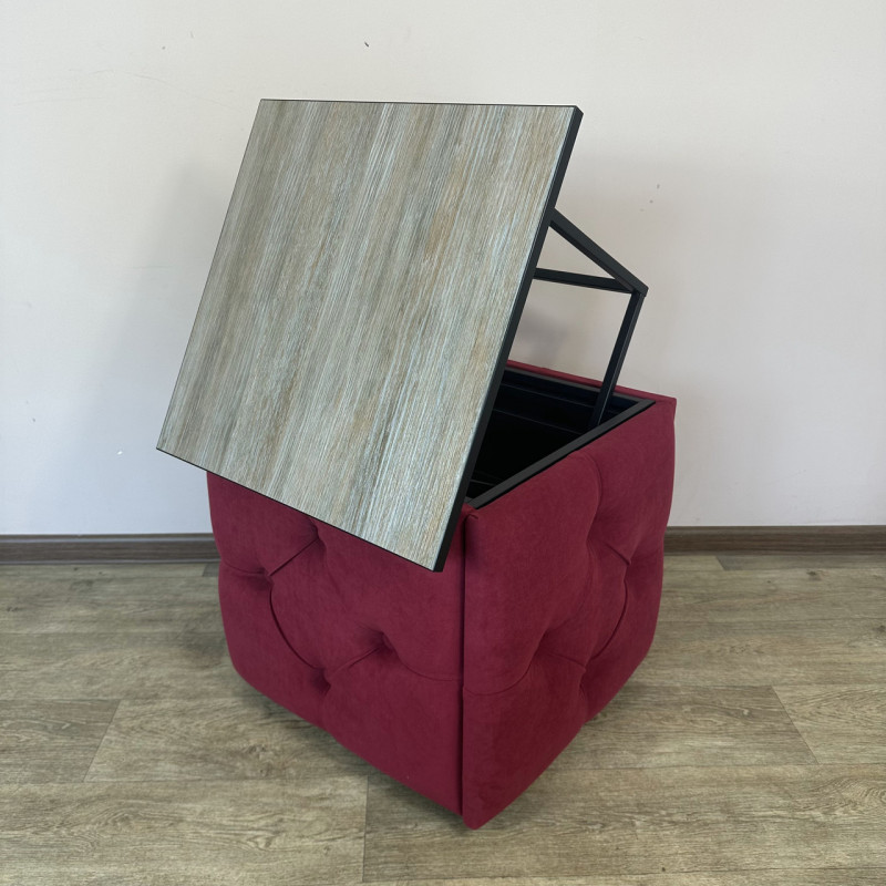 Пуф-трансформер 5в1 Остін-1 зі столиком велюр червоний/дуб платиновий 4-2-9005