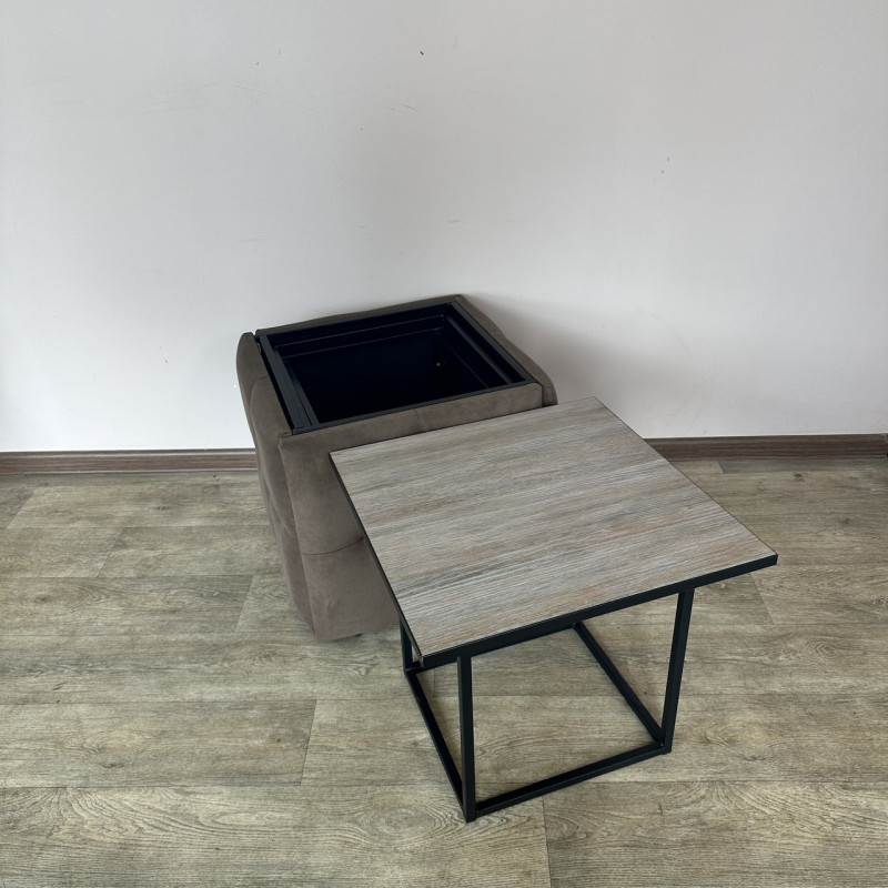 Пуф-трансформер 5в1 Mzavod Остин-4 со столиком велюр коричневый/дуб платиновый 1-2-9005