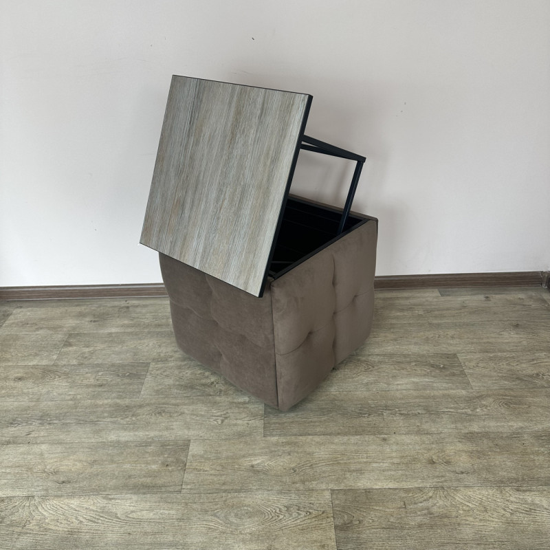 Пуф-трансформер 5в1 Mzavod Остин-4 со столиком велюр коричневый/дуб платиновый 1-2-9005