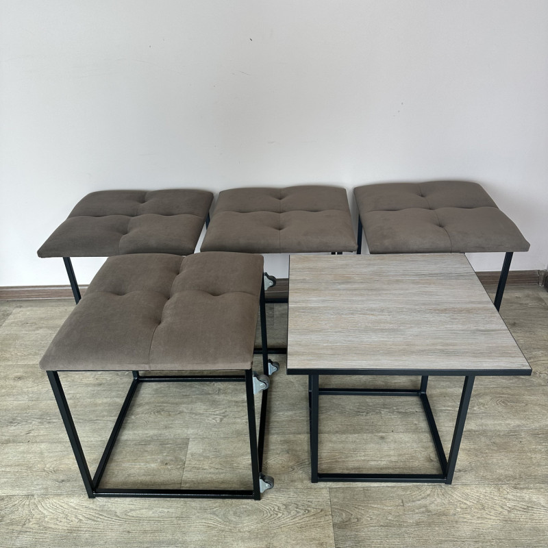 Пуф-трансформер 5в1 Mzavod Остин-4 со столиком велюр коричневый/дуб платиновый 1-2-9005