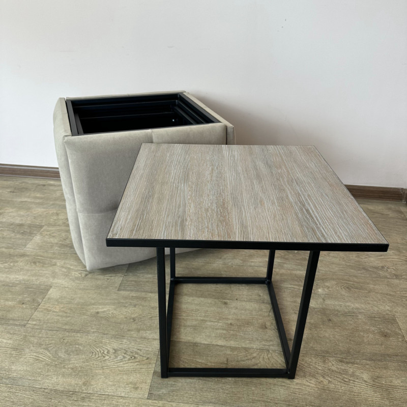 Пуф-трансформер 5в1 Mzavod Остин-4 со столиком велюр бежевый/дуб платиновый 3-2-9005