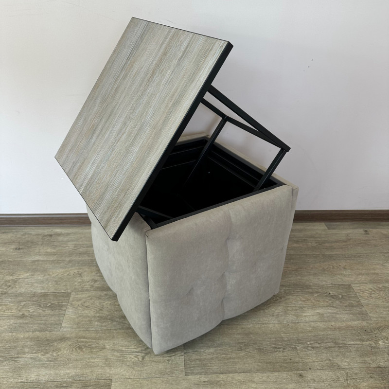 Пуф-трансформер 5в1 Mzavod Остин-4 со столиком велюр бежевый/дуб платиновый 3-2-9005