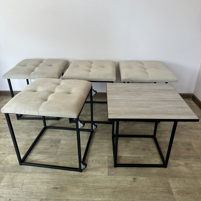 Пуф-трансформер 5в1 Mzavod Остин-4 со столиком велюр бежевый/дуб платиновый 3-2-9005