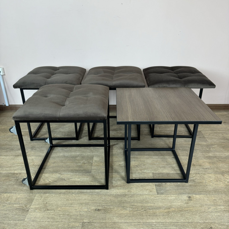 Пуф-трансформер 5в1 Mzavod Остин-4 со столиком велюр серо-коричневый/риголетто темный 5-1-9005