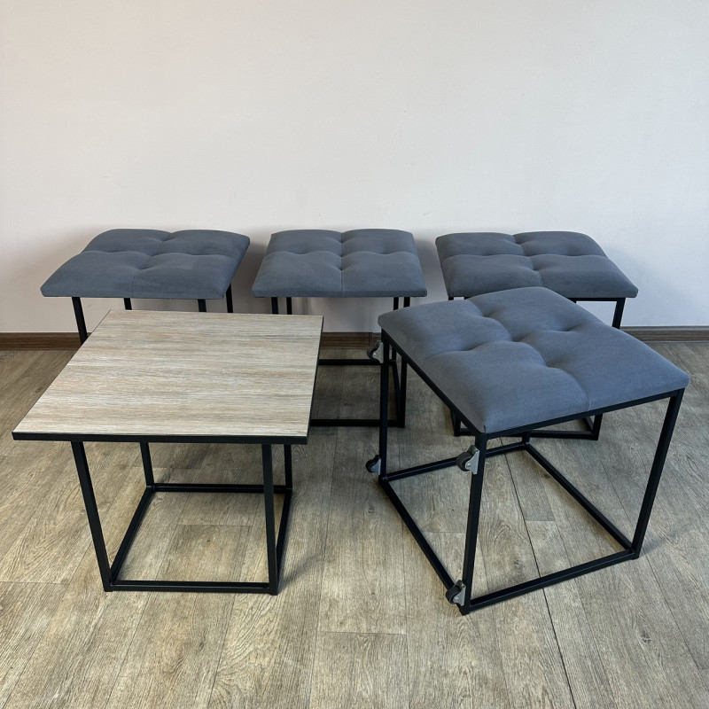 Пуф-трансформер 5в1 Mzavod Остин-4 со столиком велюр серый/дуб платиновый 7-2-9005