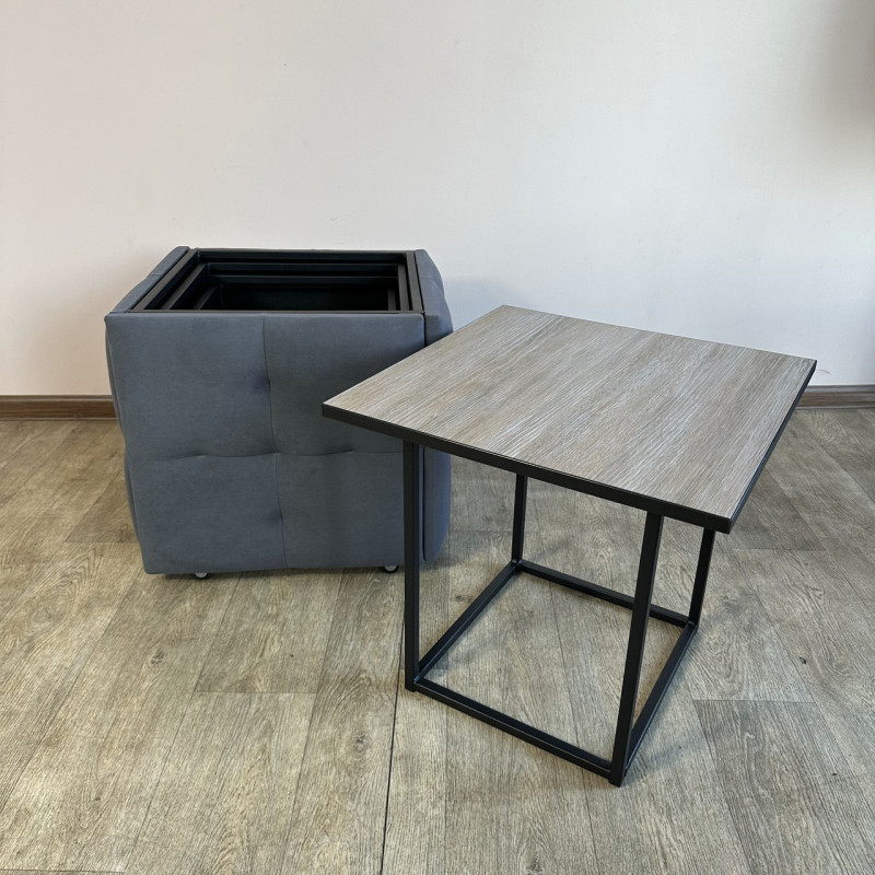 Пуф-трансформер 5в1 Mzavod Остин-4 со столиком велюр серый/дуб платиновый 7-2-9005