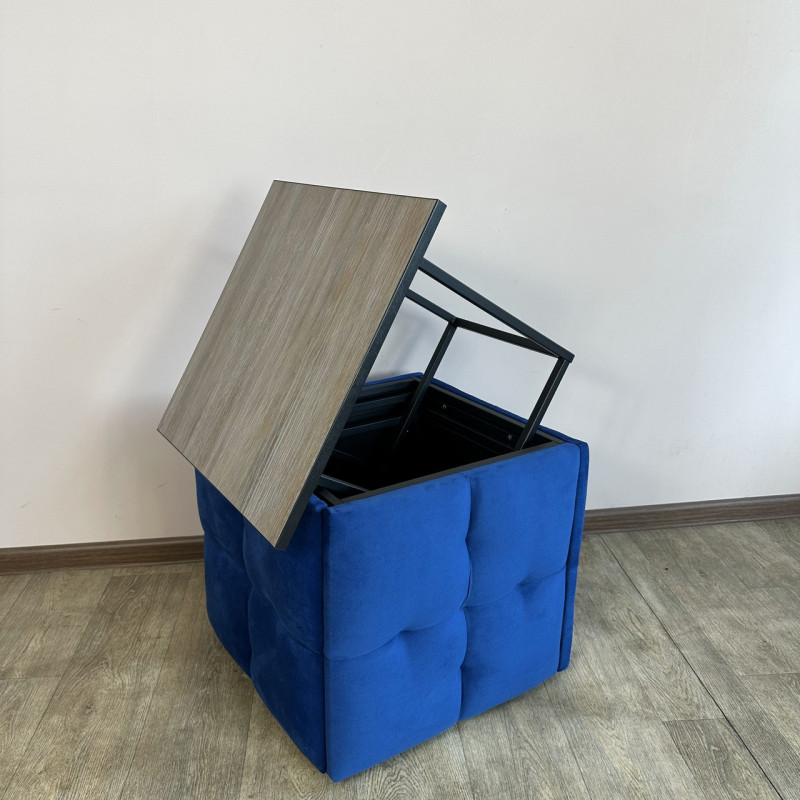 Пуф-трансформер 5в1 Mzavod Остин-4 со столиком велюр синий/дуб платиновый 9-2-9005