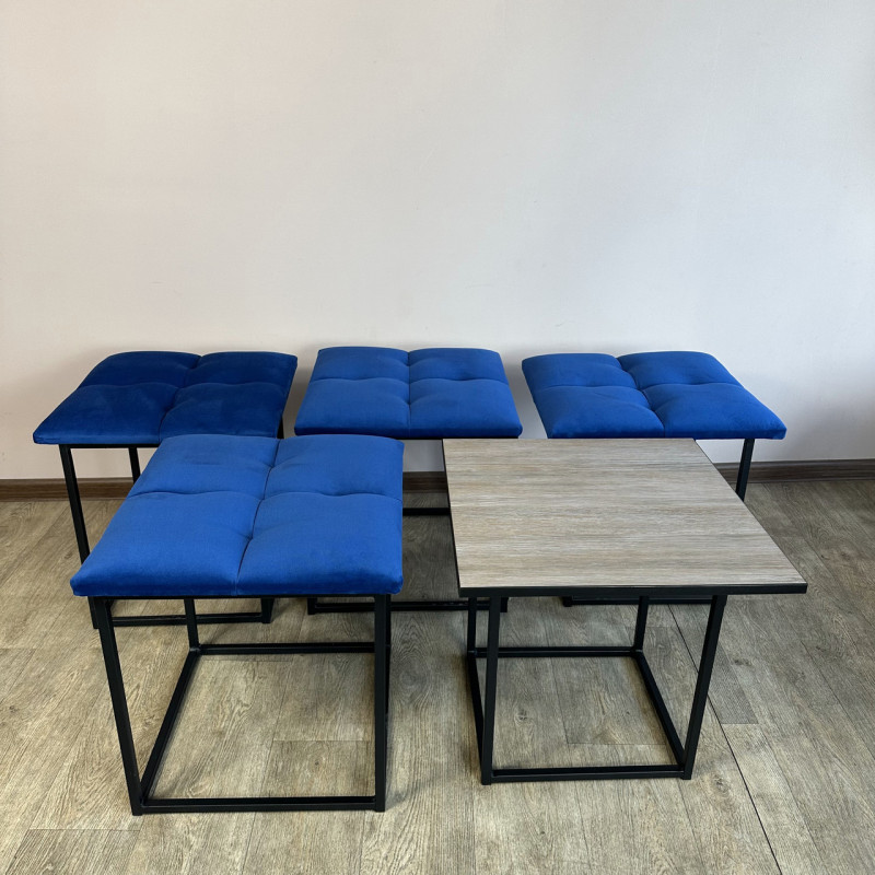 Пуф-трансформер 5в1 Mzavod Остин-4 со столиком велюр синий/дуб платиновый 9-2-9005