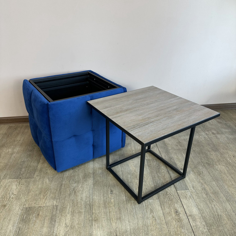 Пуф-трансформер 5в1 Mzavod Остин-4 со столиком велюр синий/дуб платиновый 9-2-9005