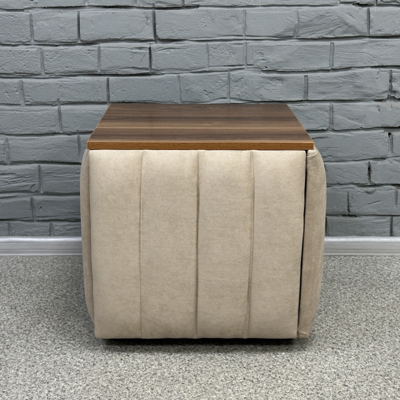 Пуф-трансформер 5в1 Mzavod Остин-2 со столиком велюр бежевый/орех калифорнийский 3-4-9005