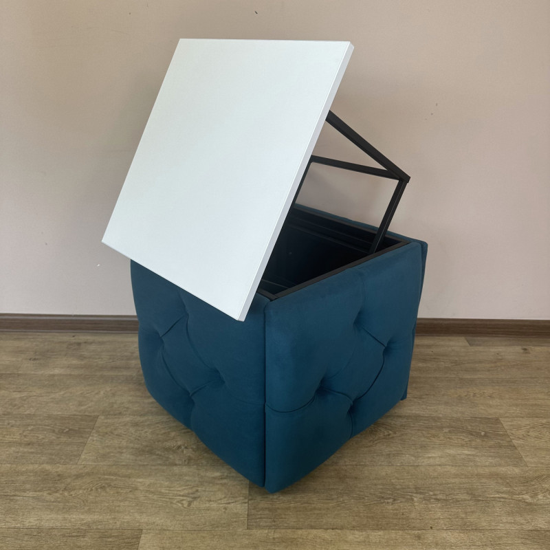 Пуф-трансформер 5в1 Mzavod Остин-1 со столиком велюр бирюзовый/белая аляска 2-3-9005