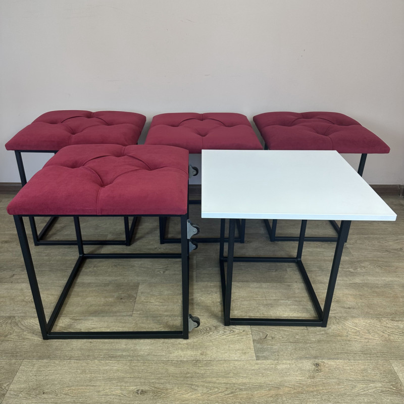 Пуф-трансформер 5в1 Остін-1 зі столиком велюр червоний/біла аляска 4-3-9005