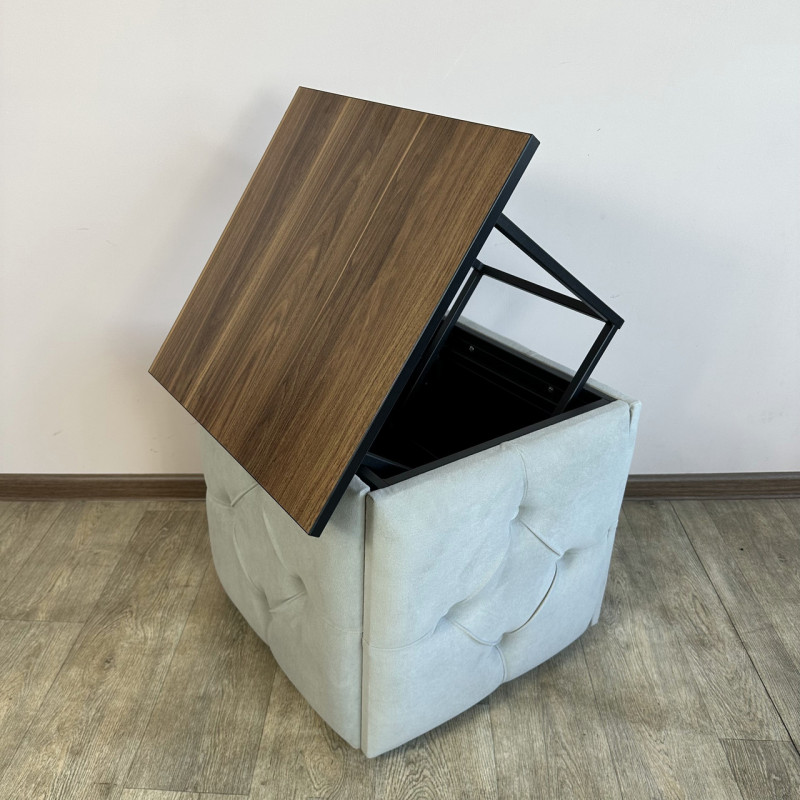 Пуф-трансформер 5в1 Mzavod Остин-1 со столиком велюр светло-серый/орех калифорнийский 6-4-9005