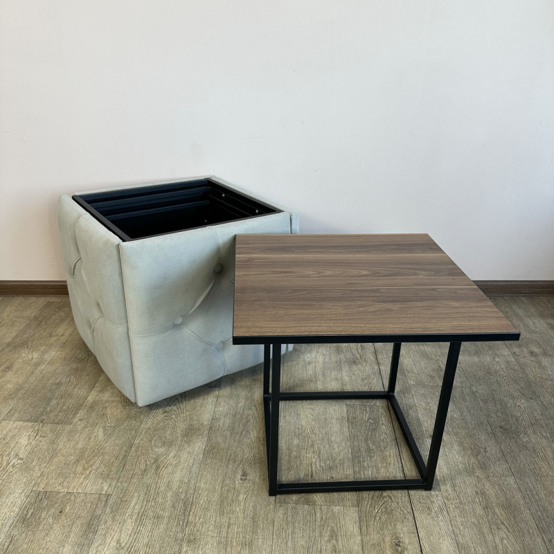 Пуф-трансформер 5в1 Mzavod Остин-1 со столиком велюр светло-серый/орех калифорнийский 6-4-9005