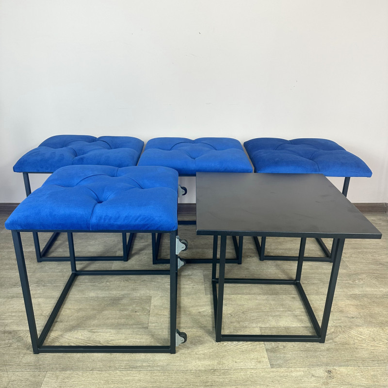 Пуф-трансформер 5в1 Mzavod Остин-1 со столиком велюр синий/черный 9-5-9005