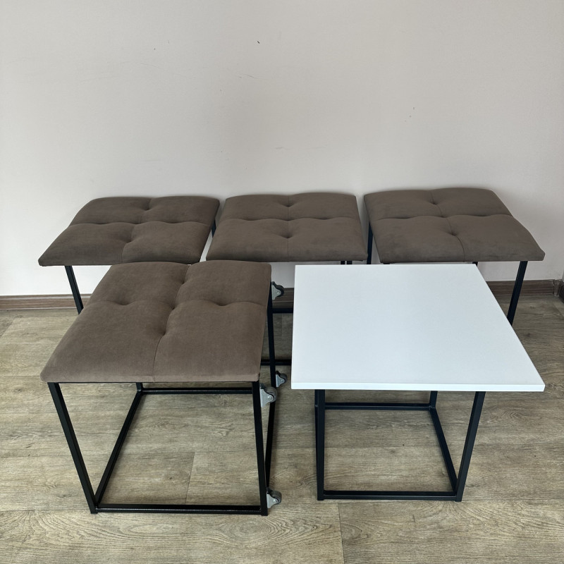 Пуф-трансформер 5в1 Остін-4 зі столиком велюр коричневий/біла аляска 1-3-9005