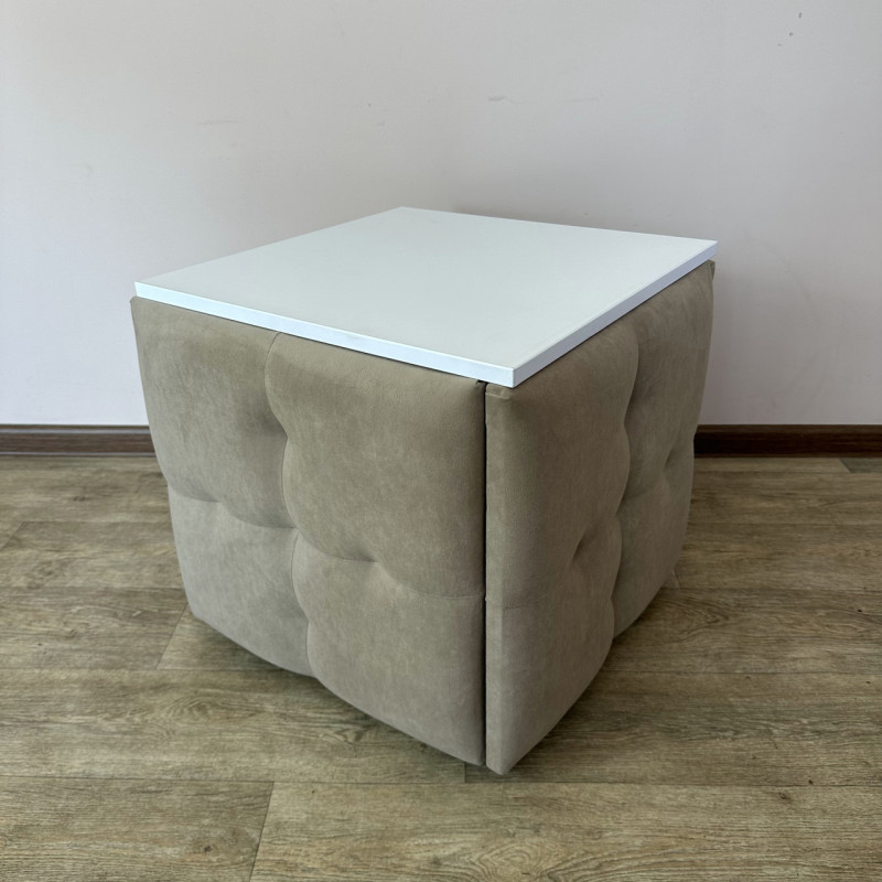 Пуф-трансформер 5в1 Mzavod Остин-4 со столиком велюр бежевый/белая аляска 3-3-9005