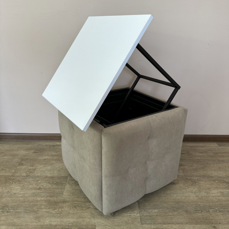 Пуф-трансформер 5в1 Mzavod Остин-4 со столиком велюр бежевый/белая аляска 3-3-9005