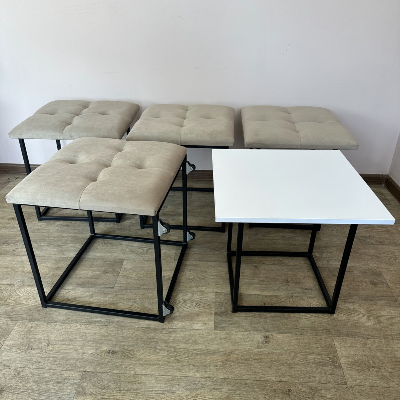 Пуф-трансформер 5в1 Mzavod Остин-4 со столиком велюр бежевый/белая аляска 3-3-9005