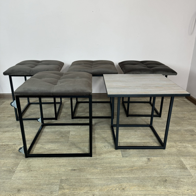 Пуф-трансформер 5в1 Остін-4 зі столиком велюр сіро-коричневий/дуб платиновий 5-2-9005