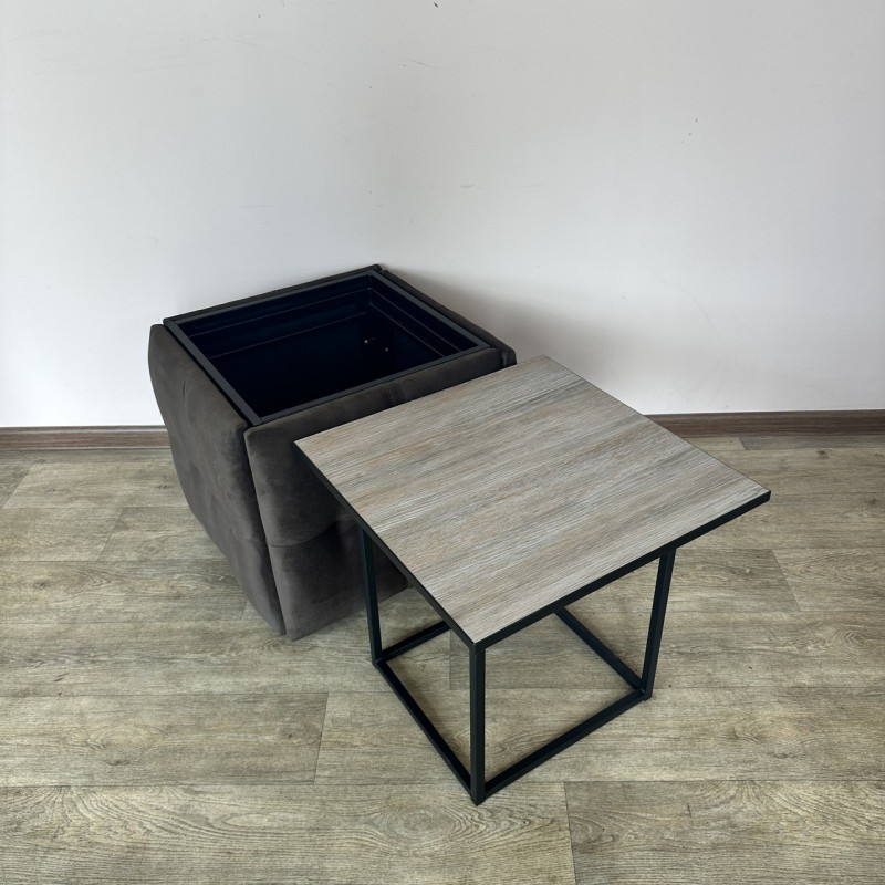 Пуф-трансформер 5в1 Остін-4 зі столиком велюр сіро-коричневий/дуб платиновий 5-2-9005